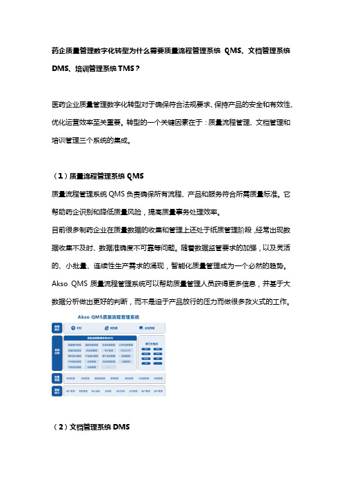 药企质量管理数字化转型为什么需要质量流程管理系统QMS、文档管理系统DMS、培训管理系统TMS？