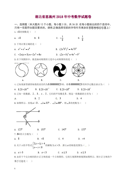 湖北省恩施州2018年中考数学试题(含答案)【精品】.doc