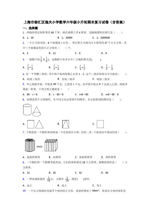 上海市徐汇区逸夫小学数学六年级小升初期末复习试卷(含答案)