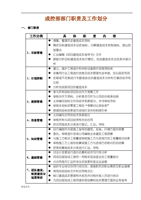 成控部部门及岗位职责