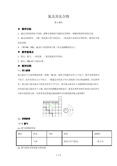 《氮及其化合物》 第1课时 教学设计【高中化学必修2(新课标)】