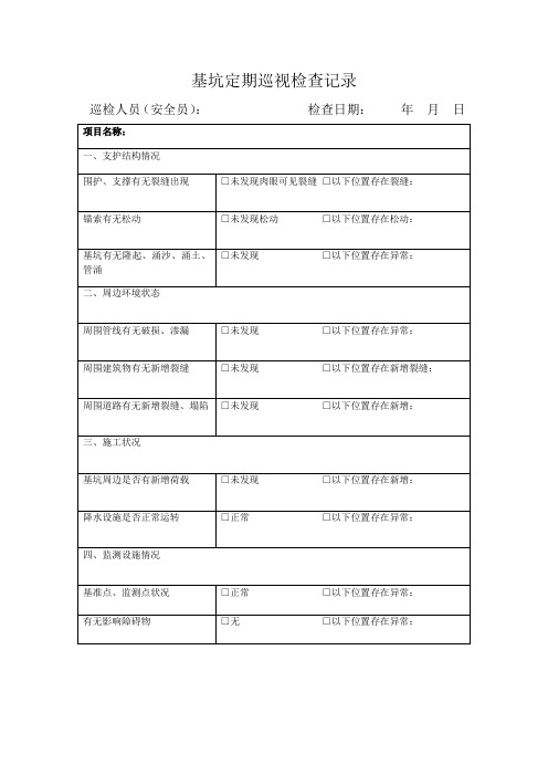 建筑施工现场深基坑日常巡视检查记录(安全检查)