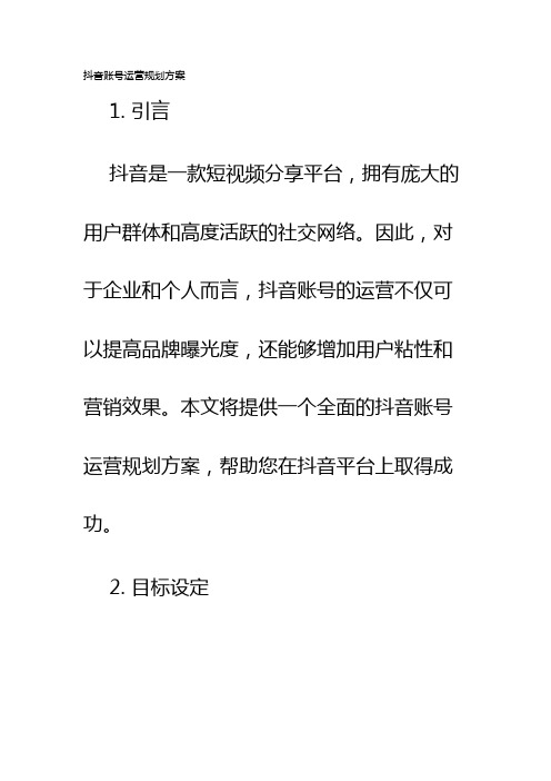 抖音账号运营规划方案