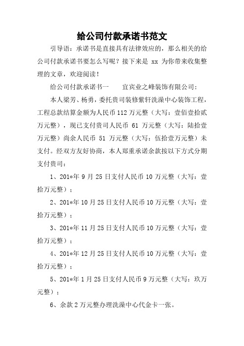 给公司付款承诺书范文