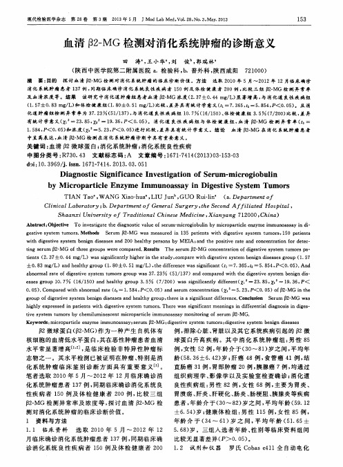 血清β2-MG检测对消化系统肿瘤的诊断意义