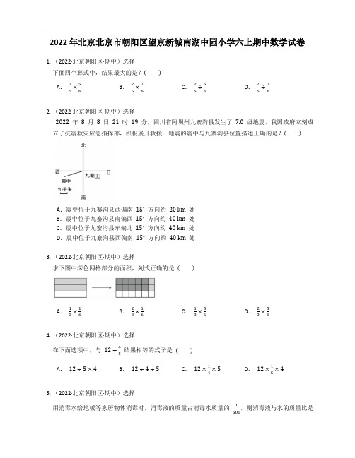 2022年北京北京市朝阳区望京新城南湖中园小学六年级上学期期中数学试卷