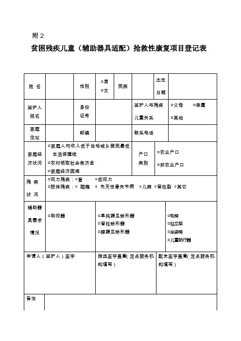 贫困残疾儿童(辅助器具适配)抢救性康复项目登记表.