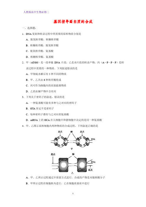 人教版(新教材)高中生物必修2练习23：4 1基因指导蛋白质的合成 课时作业