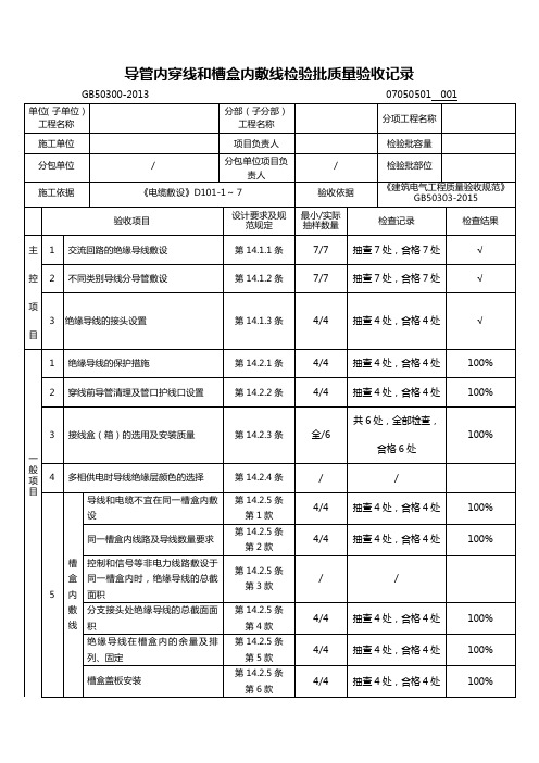 GB50300-2013第07050501导管内穿线和槽盒内敷线检验批质量验收记录