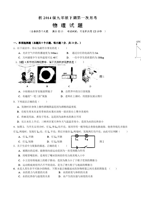 重庆市万州区岩口复兴学校2014届九年级下学期第一次月考物理试题(无答案)