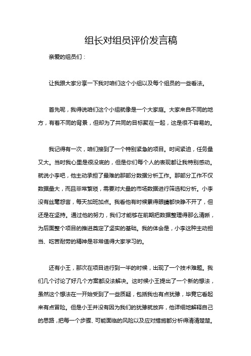 组长对组员评价发言稿