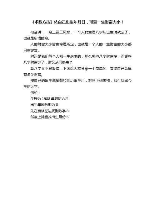 《术数方技》依自己出生年月日，可查一生财富大小！