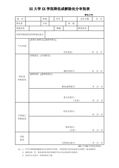 学生降低或解除处分审批表