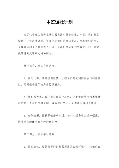 中班游戏计划