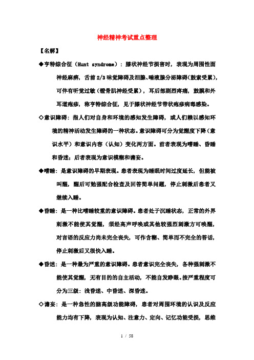 神经精神考试名解问答重点整理,送考题