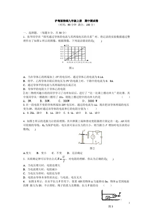 沪粤版物理九年级上册  期中测试卷 (含答案)