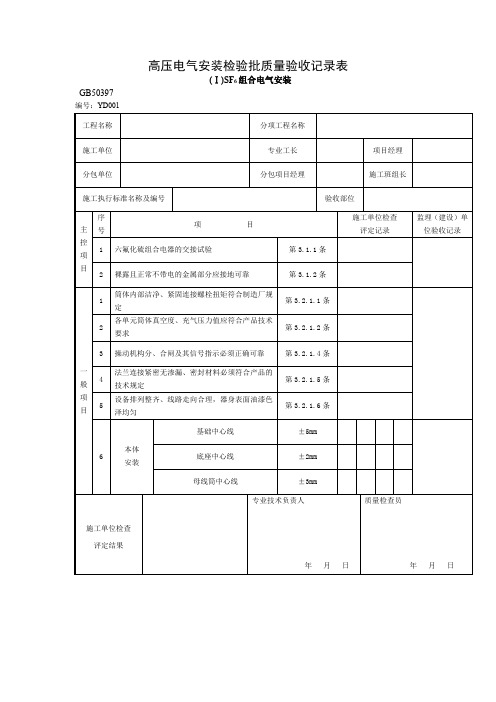 高压电气安装检验批质量验收记录表