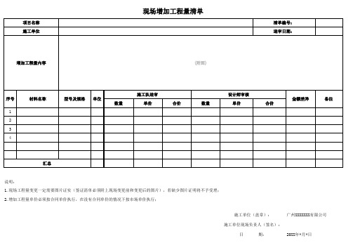 现场增加工程量清单