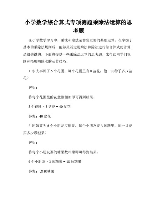 小学数学综合算式专项测题乘除法运算的思考题