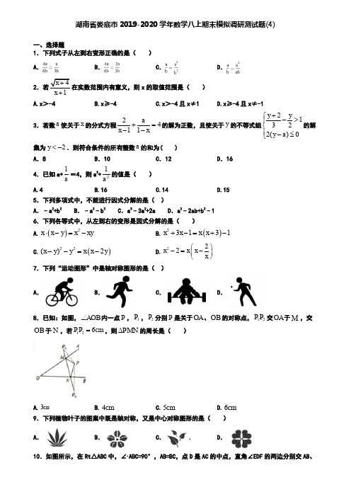 湖南省娄底市2019-2020学年数学八上期末模拟调研测试题(4)