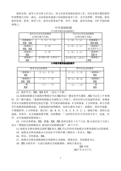 2017年4月7日地震和防踩踏事故应急疏散演练方案