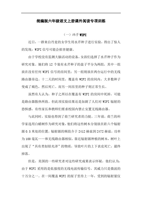 六年级上册语文课外阅读专项训练(含答案)(10)人教统编版