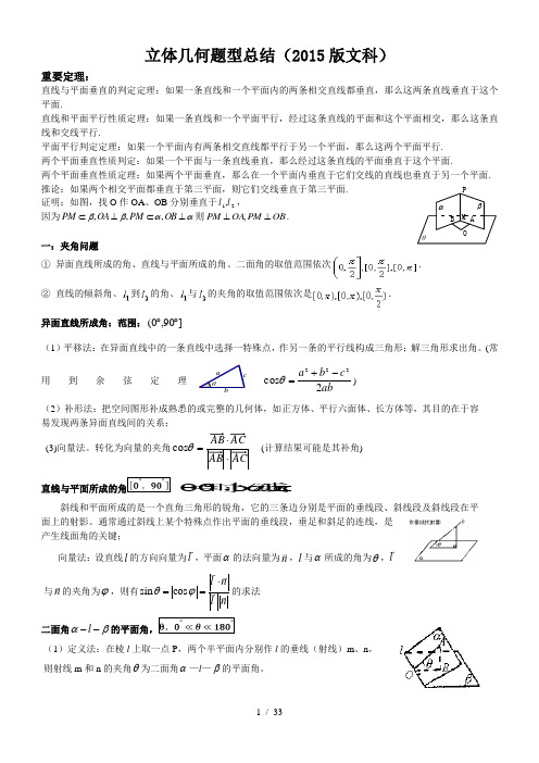 第一轮复习自己整理绝对经典立体几何文科第一轮