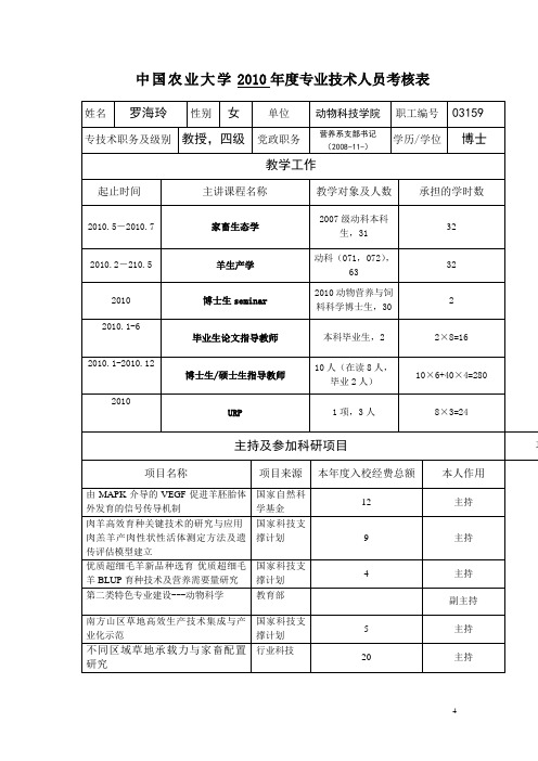 中国农业大学2010专业技术人员考核表.doc