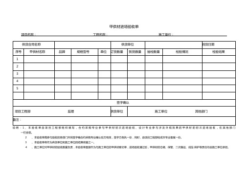 甲供材料进场验收单