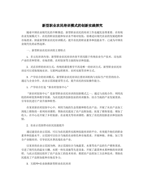 新型职业农民培训模式的创新实践探究