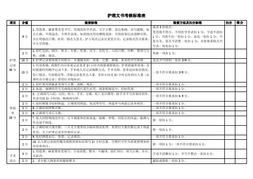 护理文书考核标准表