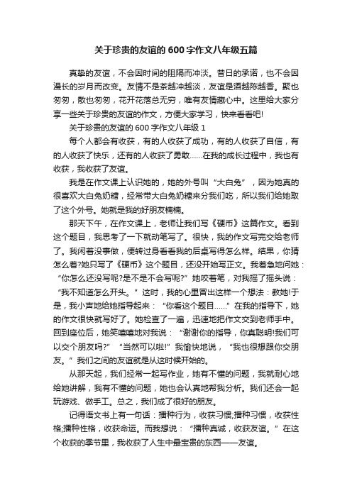 关于珍贵的友谊的600字作文八年级五篇