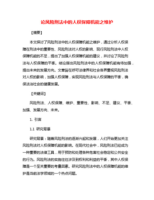 论风险刑法中的人权保障机能之维护