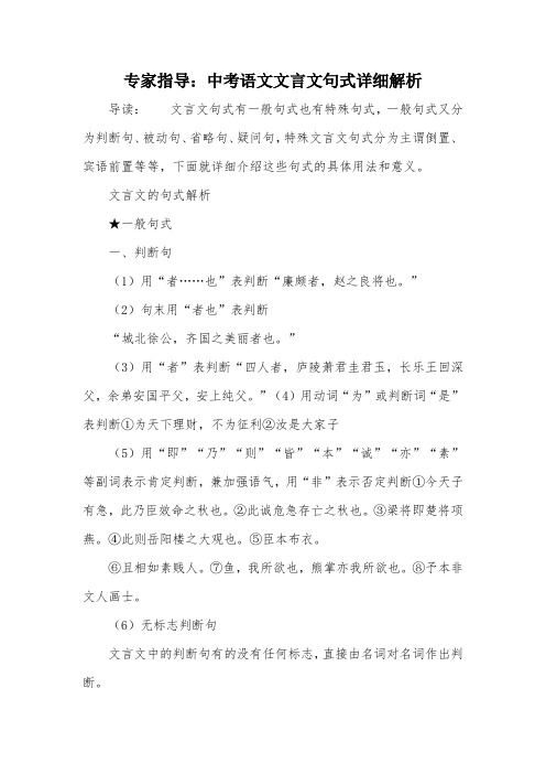 专家指导：中考语文文言文句式详细解析