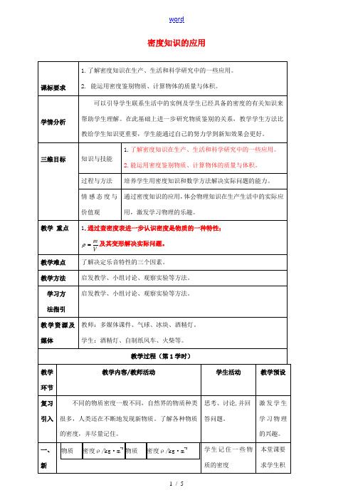 八年级物理全册《5.4 密度知识的应用》教案 (新版)沪科版-(新版)沪科版初中八年级全册物理教案