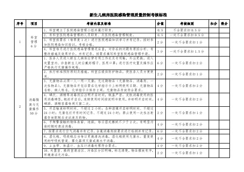 新生儿病房医院感染管理质量控制考核标准