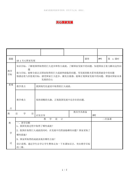 八年级道德与法治上册 第四单元 维护国家利益 第十课 建设美好祖国 第1框 关心国家发展教案 新人教