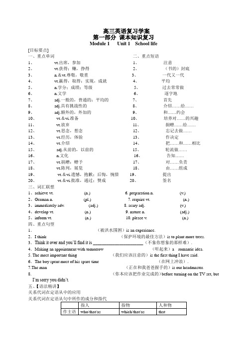 2011届高三英语复习学案 高一牛津版