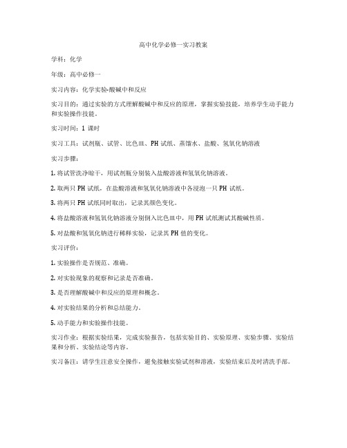 高中化学必修一实习教案