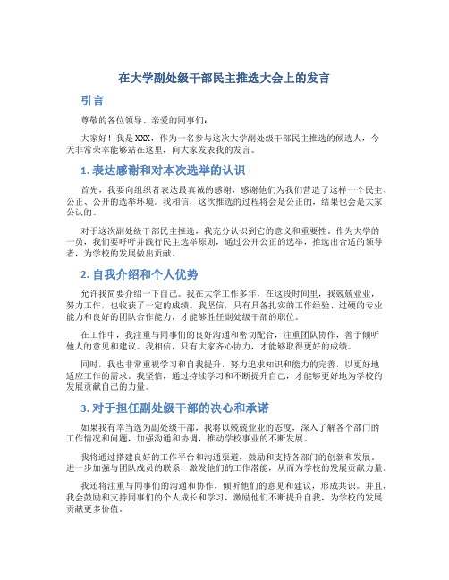 在大学副处级干部民主推选大会上的发言