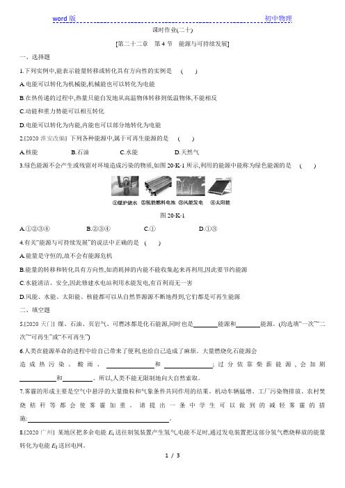 人教版九年级物理全一册课时作业：第二十二章 第4节 能源与可持续发展