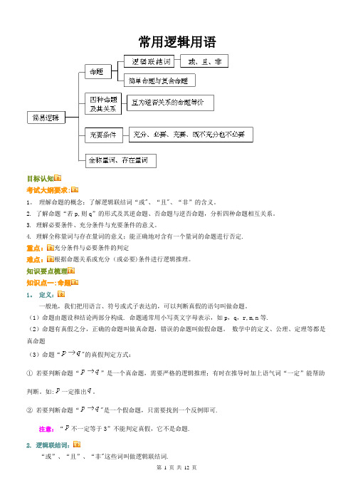 常用逻辑用语知识点教师