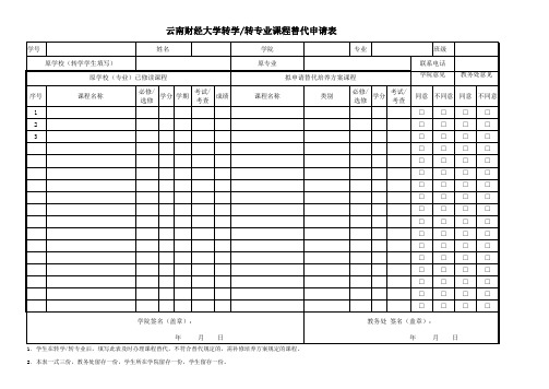 云南财经大学转学(转专业)课程替代申请表