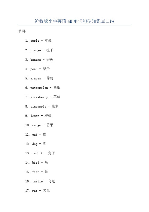 沪教版小学英语4B单词句型知识点归纳