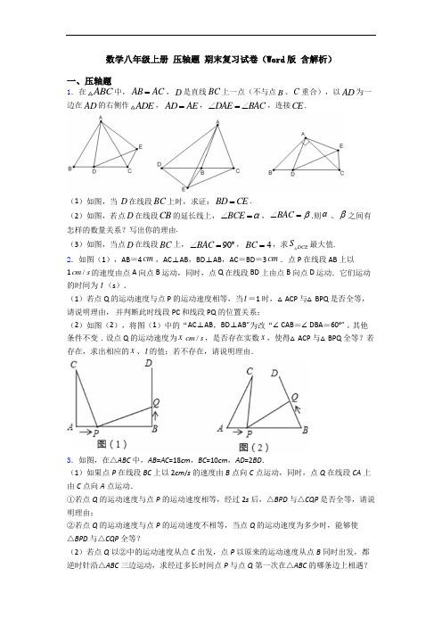 数学八年级上册 压轴题 期末复习试卷(Word版 含解析)