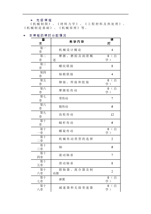 重庆大学机械设计教学大纲