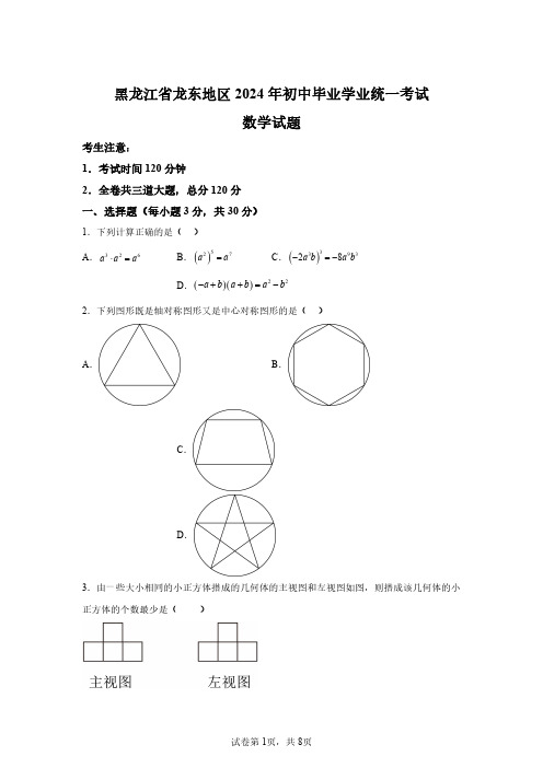 2024年黑龙江龙东地区初中数学学业考试试卷真题(含答案详解)