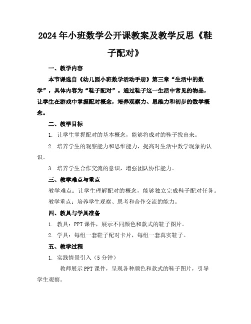 2024年小班数学公开课教案及教学反思《鞋子配对》