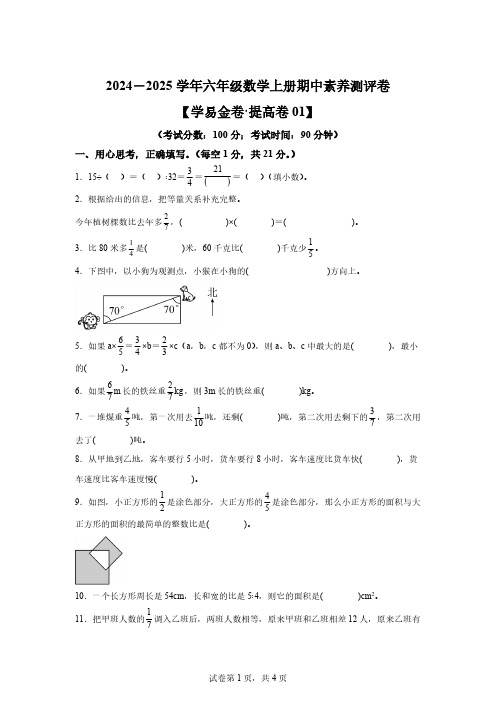 2024-2025学年人教版六年级上册期中素养测评数学试卷[含答案]