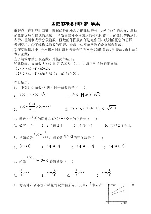 苏教版必修1高中数学函数的概念和图象 学案